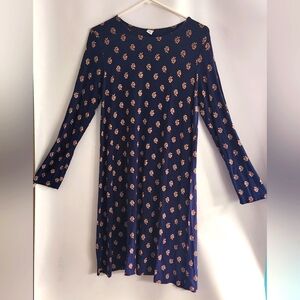 Old Navy Women's Long Sleeve Blue & Red Floral Stretch Sheath Knee Length Dress